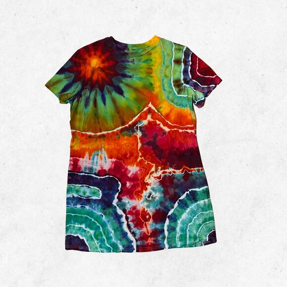 Ice Dyed T-shirt Dress - Ice Dye Hippie Boho - Rainbow Geode (Women's XLarge) - Picture 1 of 12